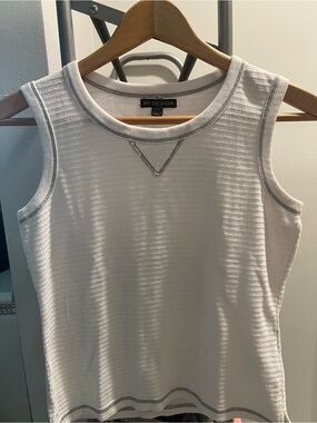 By Design White Waffle Knit Sleeveless Tank with Contrast Trim